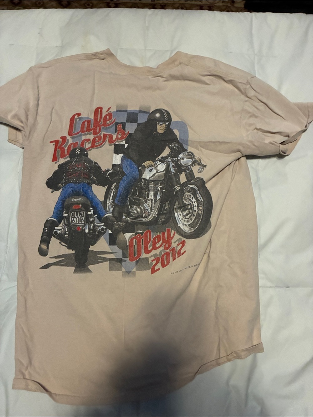 Cafe Racers Olney 2012 Graphic Tee - color Tan. size Medium